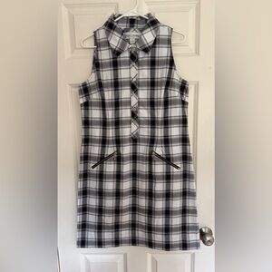 Sara Campbell black white plaid sleeveless fitted mini shirt dress women’s 12